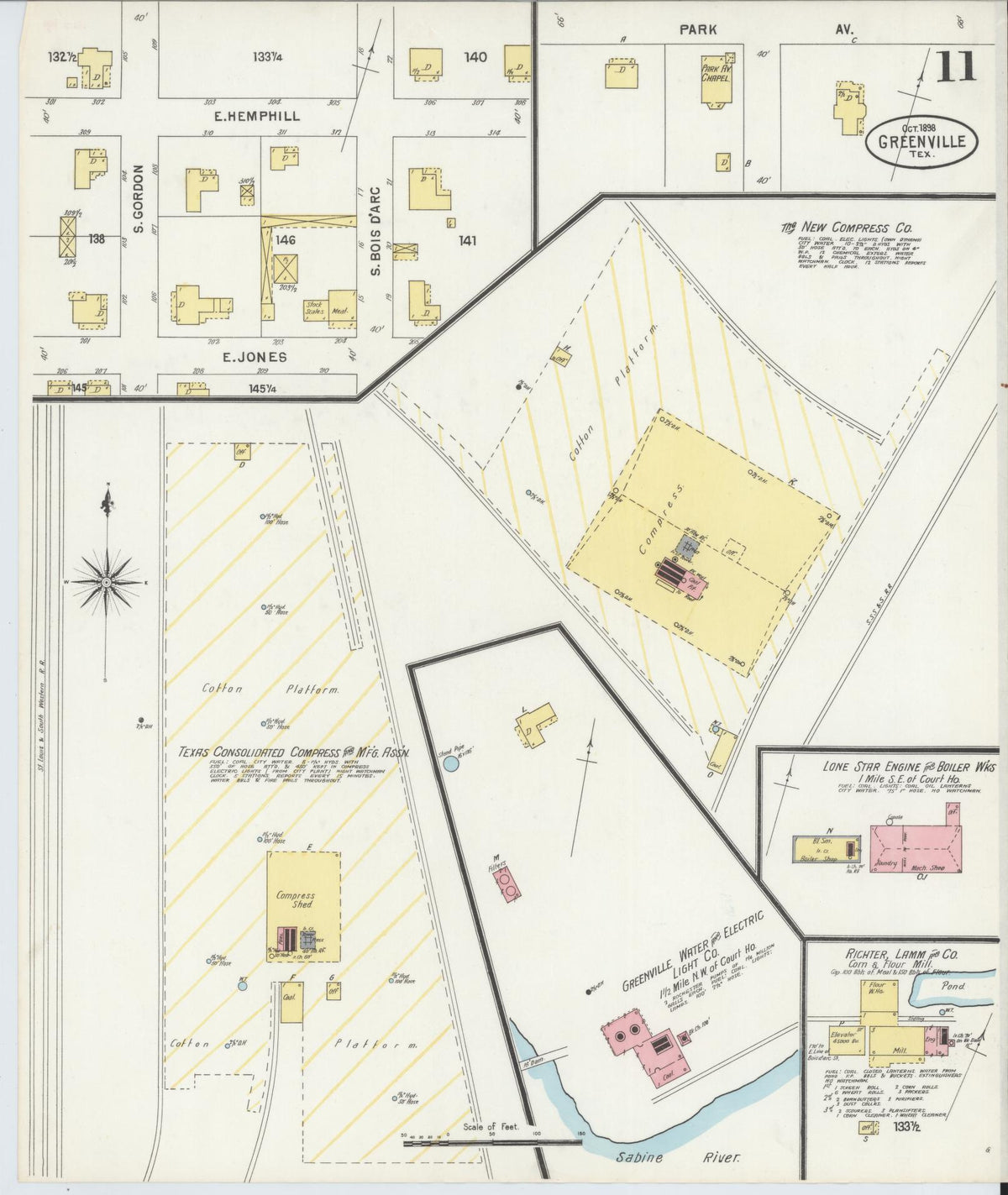 Sanborn Fire Insurance Map from Greenville, Hunt County, Texas (1898), Sheet #0011 - Complete Map Set gallery image, historic Sanborn map, vintage wall art, Texas Texas