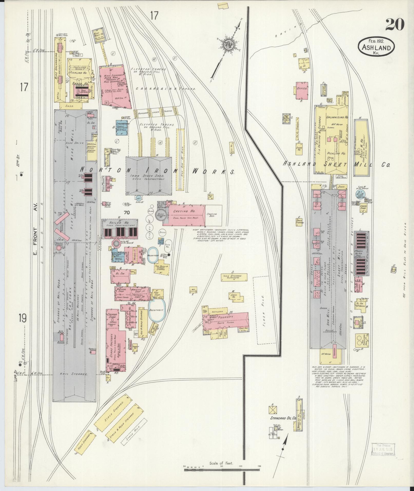 Sanborn Fire Insurance Map from Ashland, Boyd County, Kentucky (1912), Sheet #0020 - Historic Sanborn Fire Insurance Map Print, vintage old map wall art, antique decor, genealogy gift, Kentucky Kentucky map