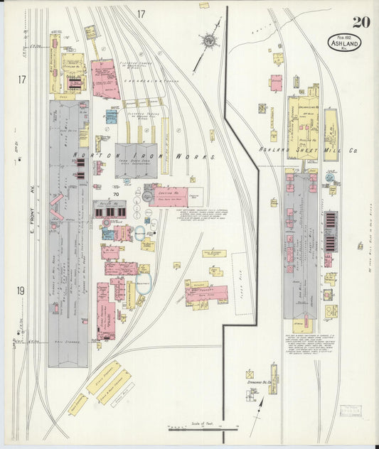 Sanborn Fire Insurance Map from Ashland, Boyd County, Kentucky (1912), Sheet #0020 - Historic Sanborn Fire Insurance Map Print, vintage old map wall art, antique decor, genealogy gift, Kentucky Kentucky map