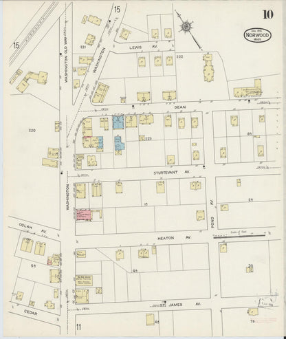 Sanborn Fire Insurance Map from Norwood, Norfolk County, Massachusetts (1915), Sheet #0010 - Complete Map Set gallery image, historic Sanborn map, vintage wall art, Massachusetts Massachusetts