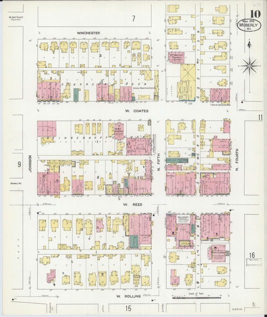 Sanborn Fire Insurance Map from Moberly, Randolph County, Missouri (1909), Sheet #0010 - Historic Sanborn Fire Insurance Map Print, vintage old map wall art, antique decor, genealogy gift, Missouri Missouri map