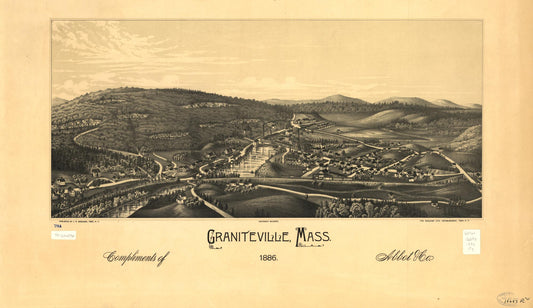 Graniteville, Mass. 1886. (1886) – Historic Bird’s-Eye View Panorama Print