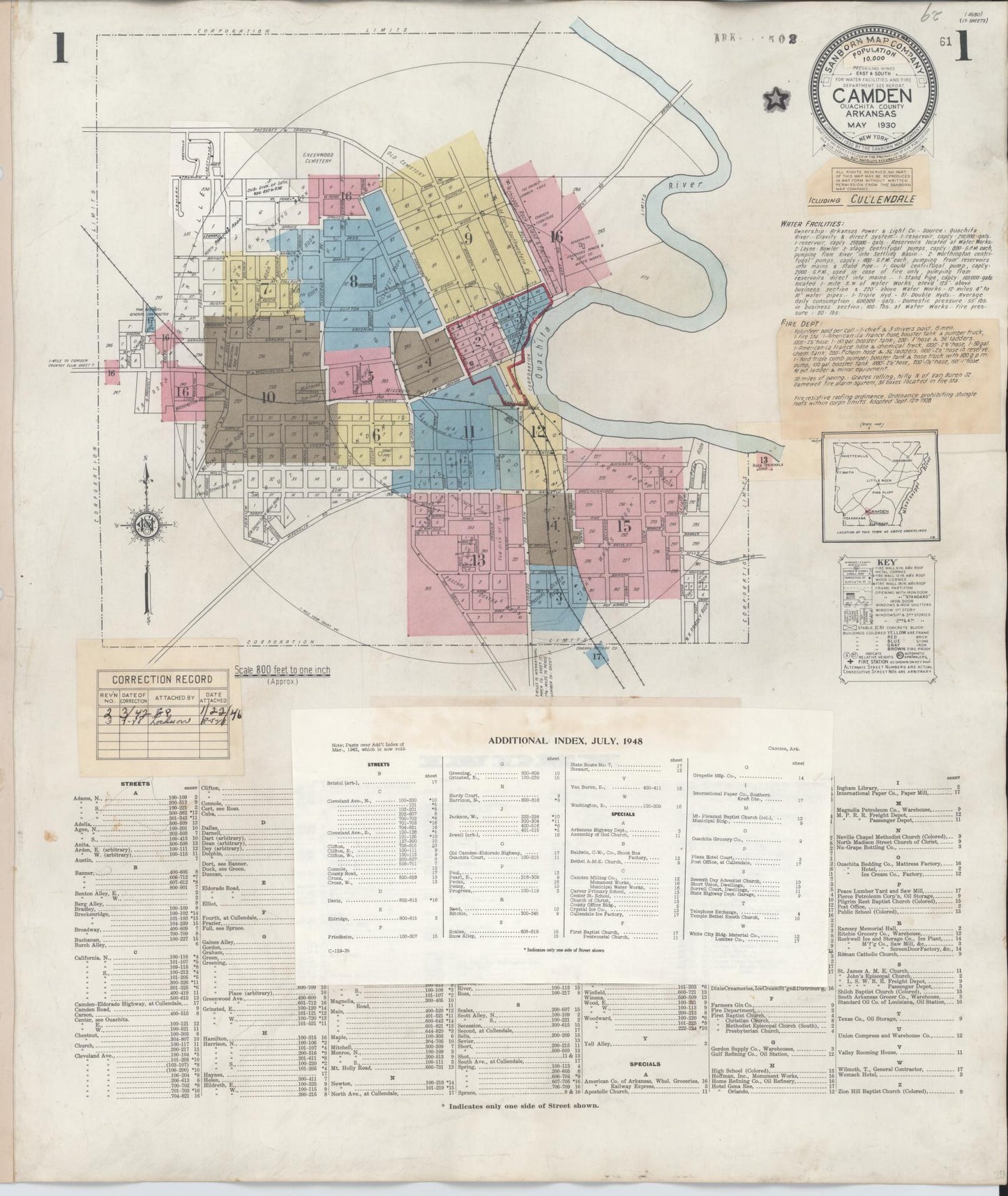 Sanborn Fire Insurance Map from Camden, Ouachita County, Arkansas (1948), Sheet #0001 - Complete Map Set gallery image, historic Sanborn map, vintage wall art, Arkansas Arkansas