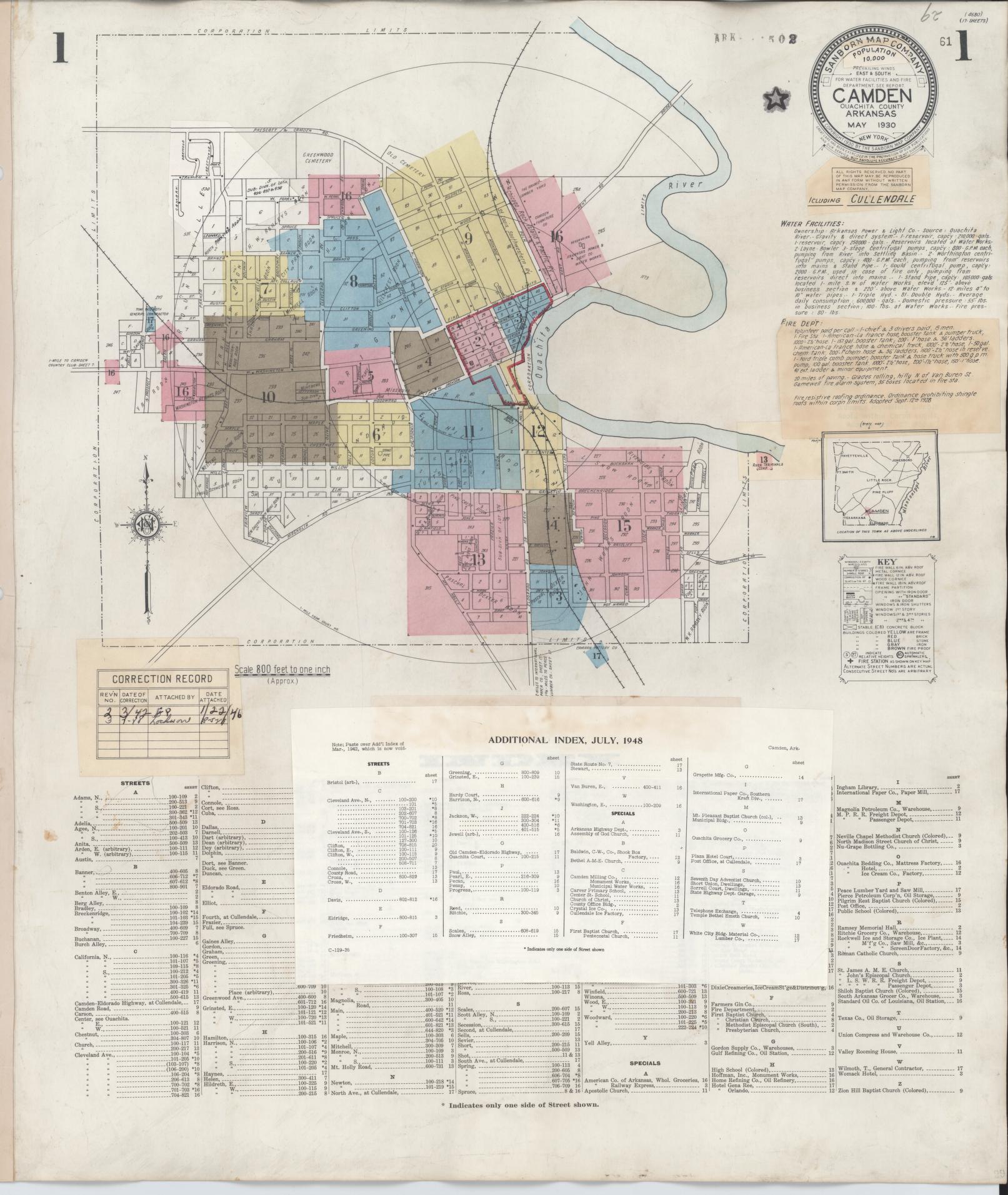 Sanborn Fire Insurance Map from Camden, Ouachita County, Arkansas (1948), Sheet #0001 - Complete Map Set gallery image, historic Sanborn map, vintage wall art, Arkansas Arkansas