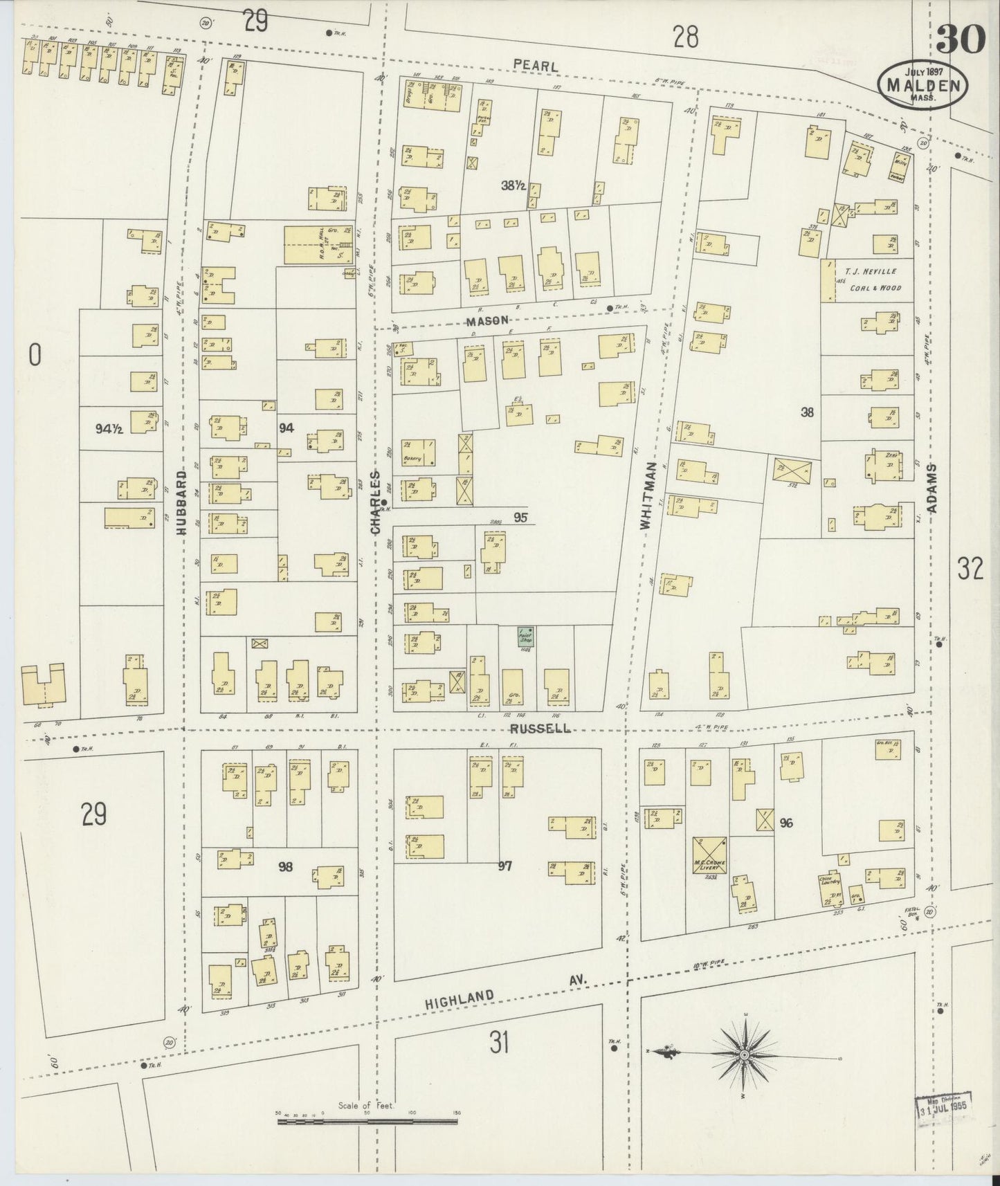 Sanborn Fire Insurance Map from Malden, Middlesex County, Massachusetts (1897), Sheet #0030 - Complete Map Set gallery image, historic Sanborn map, vintage wall art, Massachusetts Massachusetts