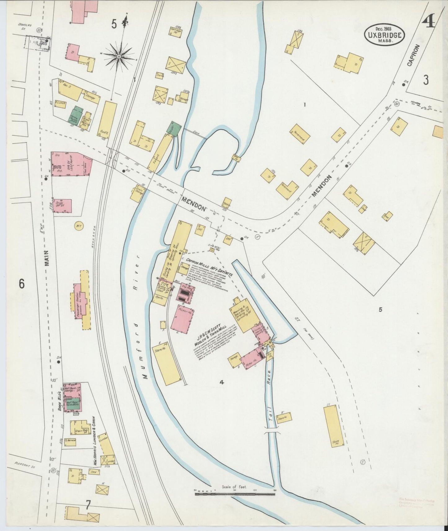 Sanborn Fire Insurance Map from Uxbridge, Worcester County, Massachusetts (1903), Sheet #0004 - Complete Map Set gallery image, historic Sanborn map, vintage wall art, Massachusetts Massachusetts