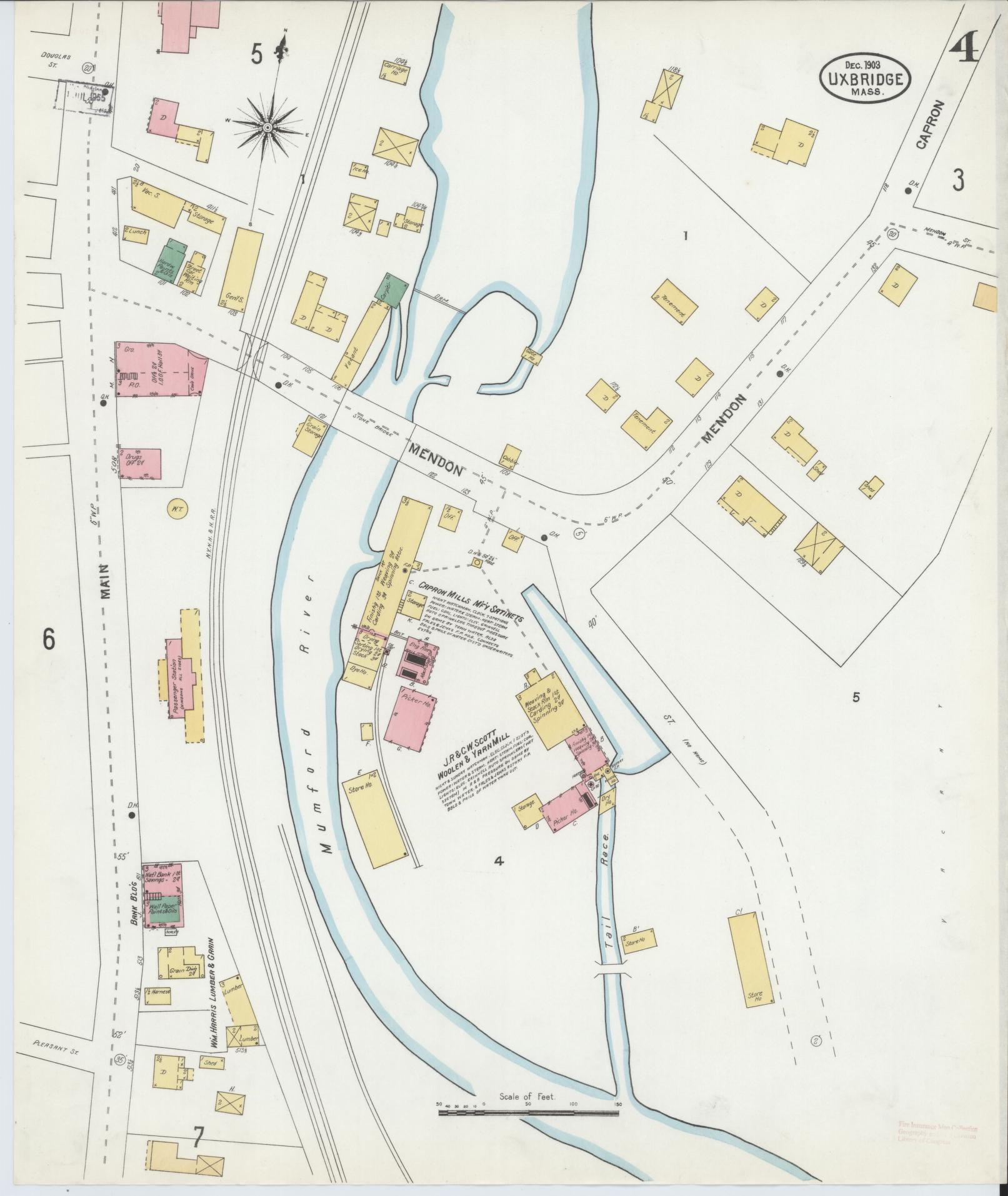 Sanborn Fire Insurance Map from Uxbridge, Worcester County, Massachusetts (1903), Sheet #0004 - Complete Map Set gallery image, historic Sanborn map, vintage wall art, Massachusetts Massachusetts