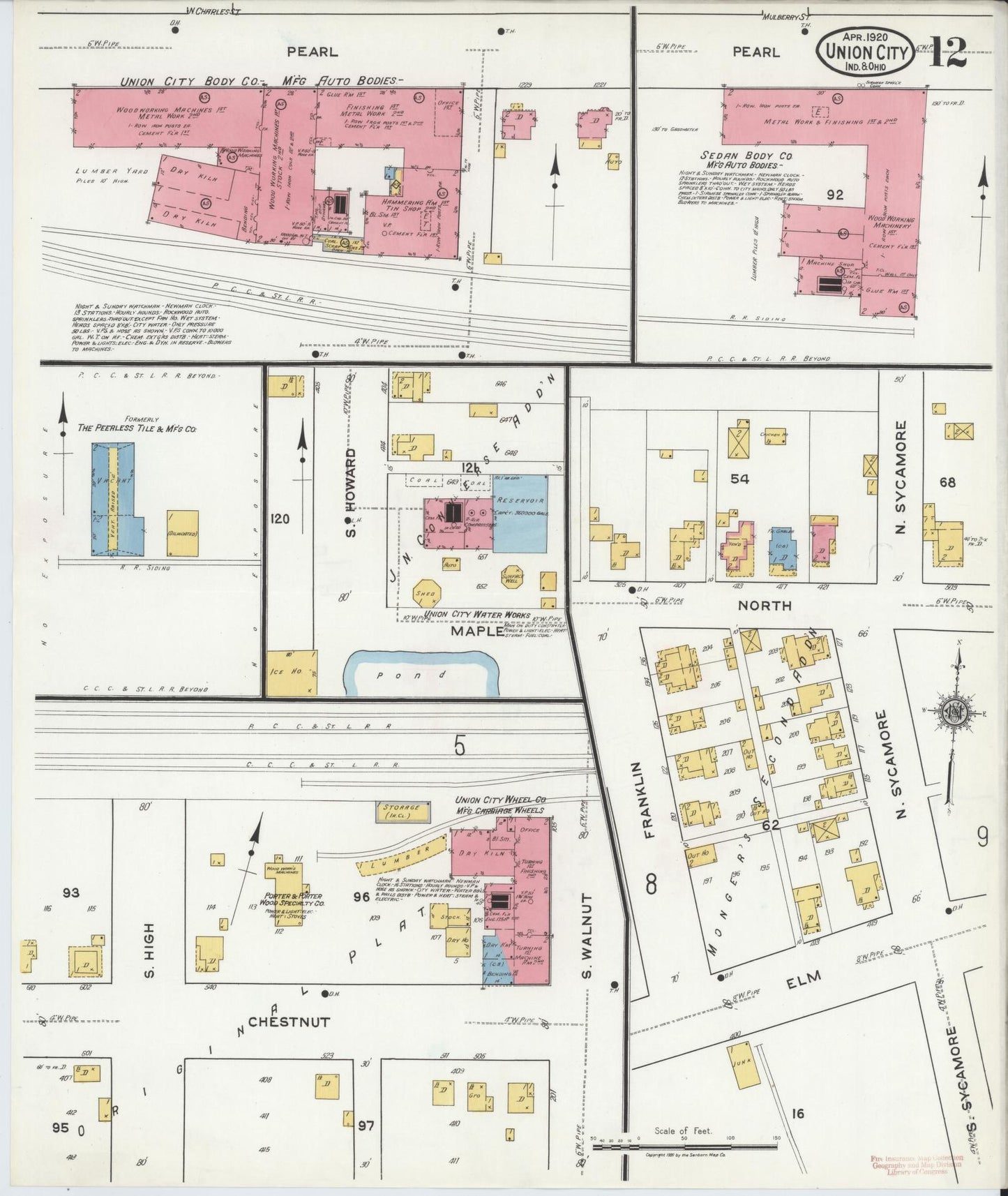 Sanborn Fire Insurance Map from Union City, Randolph County, Indiana (1920), Sheet #0012 - Complete Map Set gallery image, historic Sanborn map, vintage wall art, Indiana Indiana