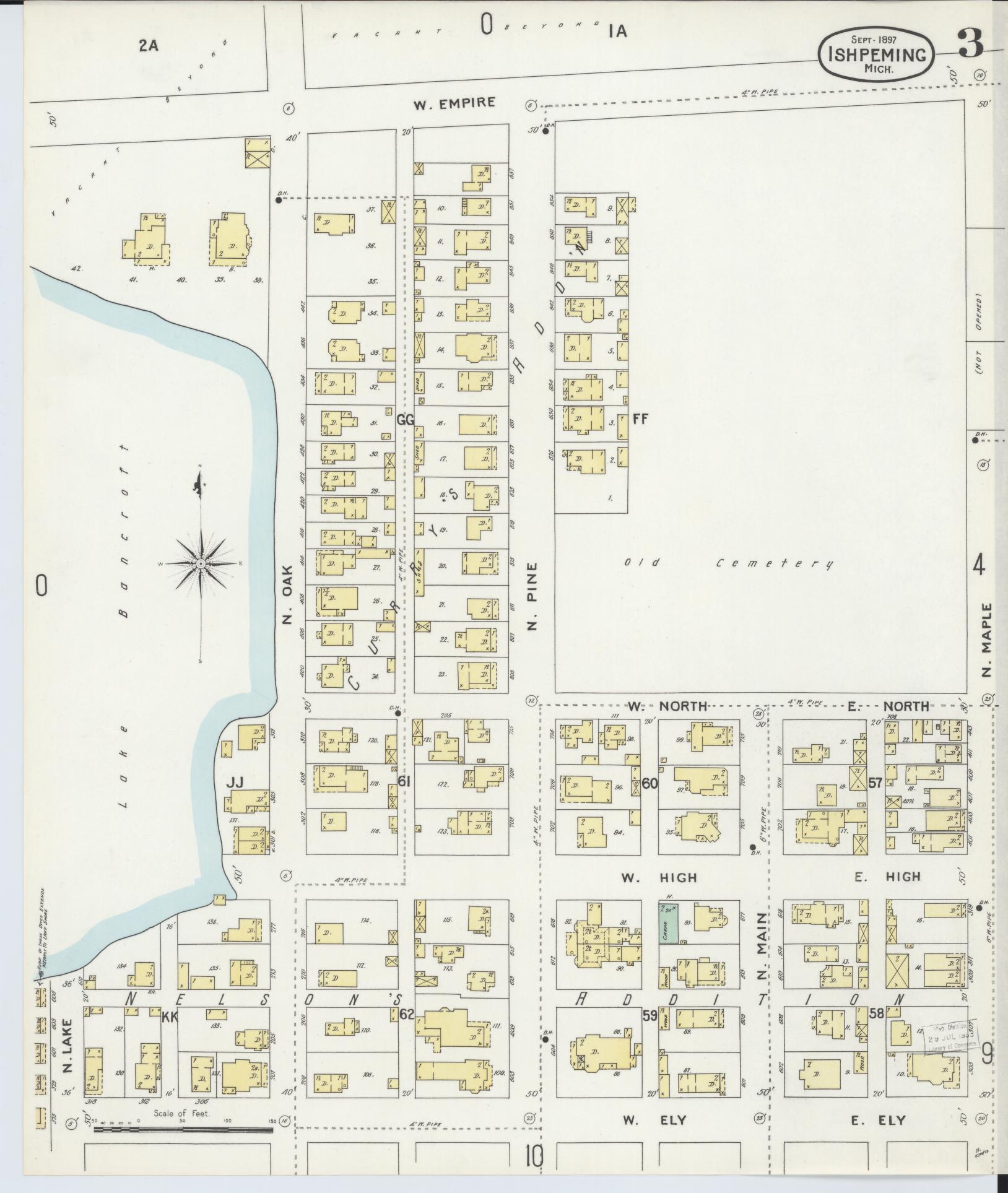 Sanborn Fire Insurance Map from Ishpeming, Marquette County, Michigan (1897), Sheet #0003 - Complete Map Set gallery image, historic Sanborn map, vintage wall art, Michigan Michigan