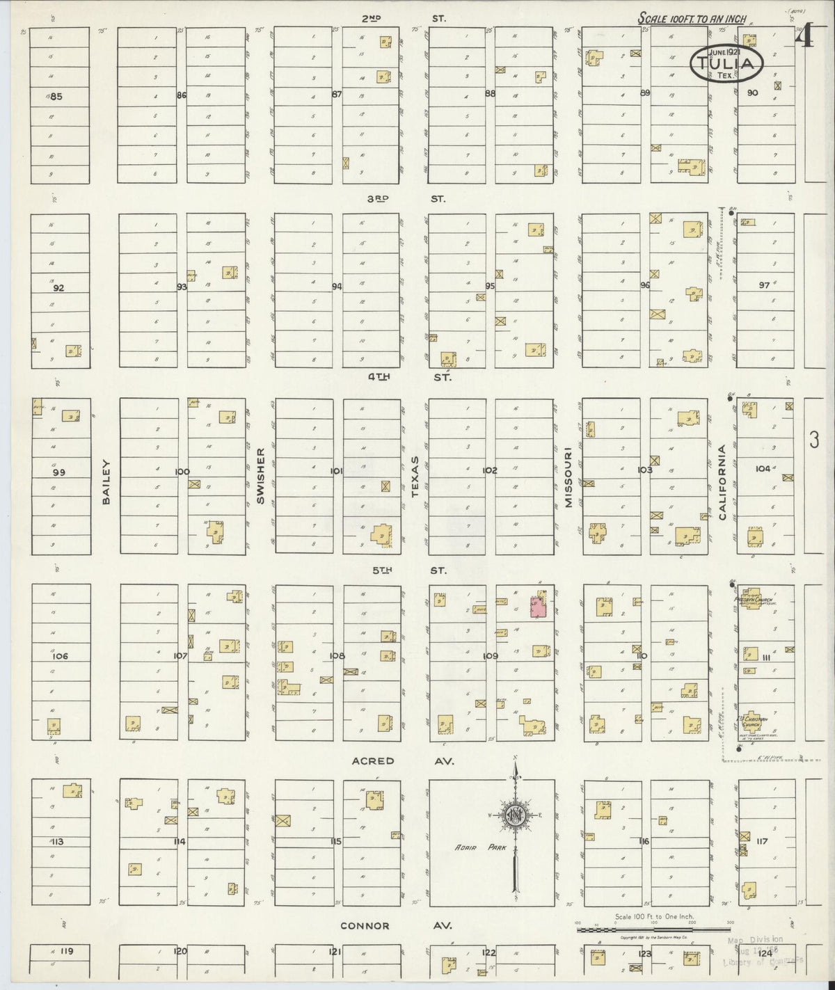 Sanborn Fire Insurance Map from Tulia, Swisher County, Texas (1921), Sheet #0004 - Complete Map Set gallery image, historic Sanborn map, vintage wall art, Texas Texas