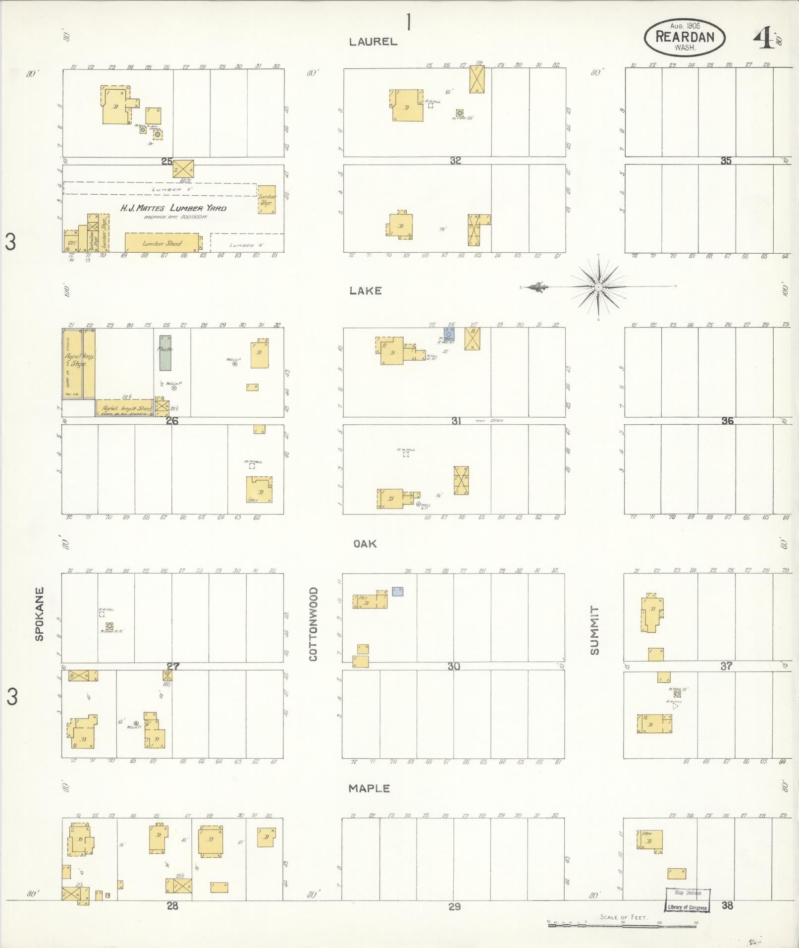 Sanborn Fire Insurance Map from Reardan, Lincoln County, Washington (1905), Sheet #0004 - Historic Sanborn Fire Insurance Map Print, vintage old map wall art, antique decor, genealogy gift, Washington Washington map