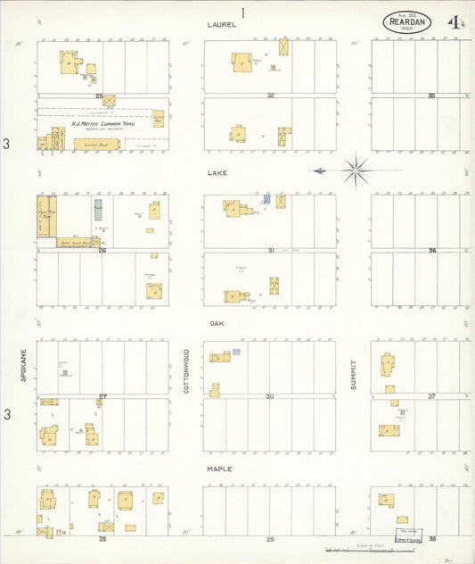 Sanborn Fire Insurance Map from Reardan, Lincoln County, Washington (1905), Sheet #0004 - Historic Sanborn Fire Insurance Map Print, vintage old map wall art, antique decor, genealogy gift, Washington Washington map