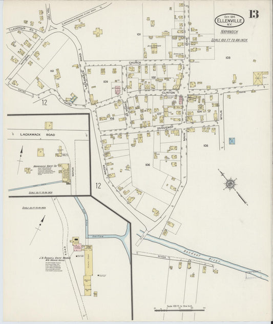 Sanborn Fire Insurance Map from Ellenville, Ulster County, New York (1914), Sheet #0013 - Historic Sanborn Fire Insurance Map Print, vintage old map wall art, antique decor, genealogy gift, New York New York map