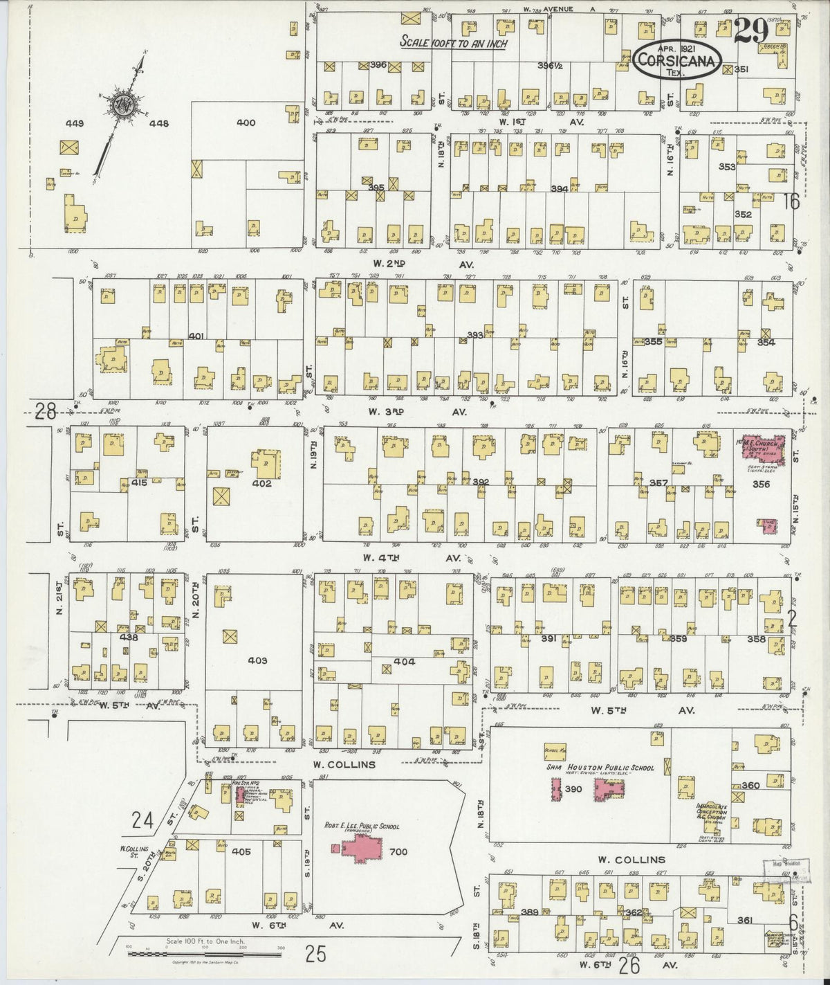 Sanborn Fire Insurance Map from Corsicana, Navarro County, Texas (1921), Sheet #0029 - Complete Map Set gallery image, historic Sanborn map, vintage wall art, Texas Texas