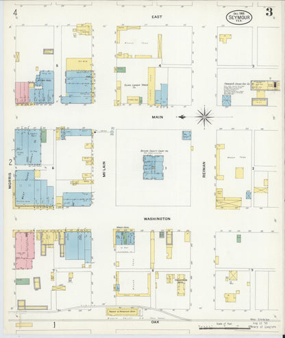 Sanborn Fire Insurance Map from Seymour, Baylor County, Texas (1908), Sheet #0003 - Historic Sanborn Fire Insurance Map Print, vintage old map wall art, antique decor, genealogy gift, Texas Texas map