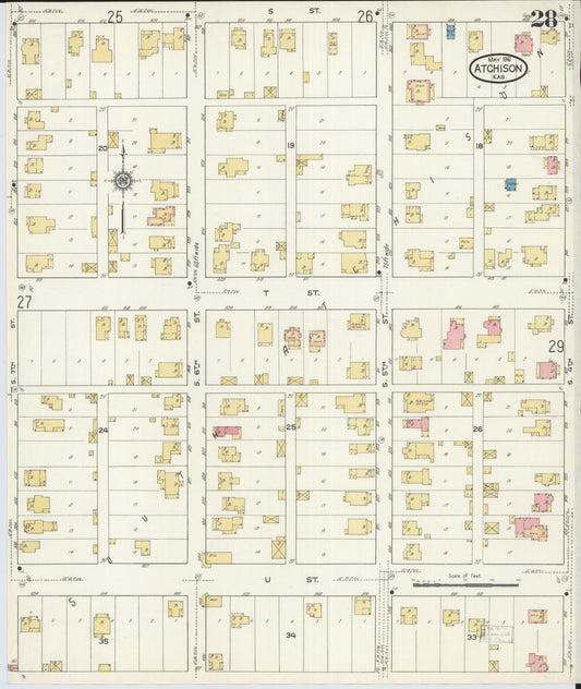 Sanborn Fire Insurance Map from Atchison, Atchison County, Kansas (1916), Sheet #0028 - Historic Sanborn Fire Insurance Map Print, vintage old map wall art, antique decor, genealogy gift, Kansas Kansas map