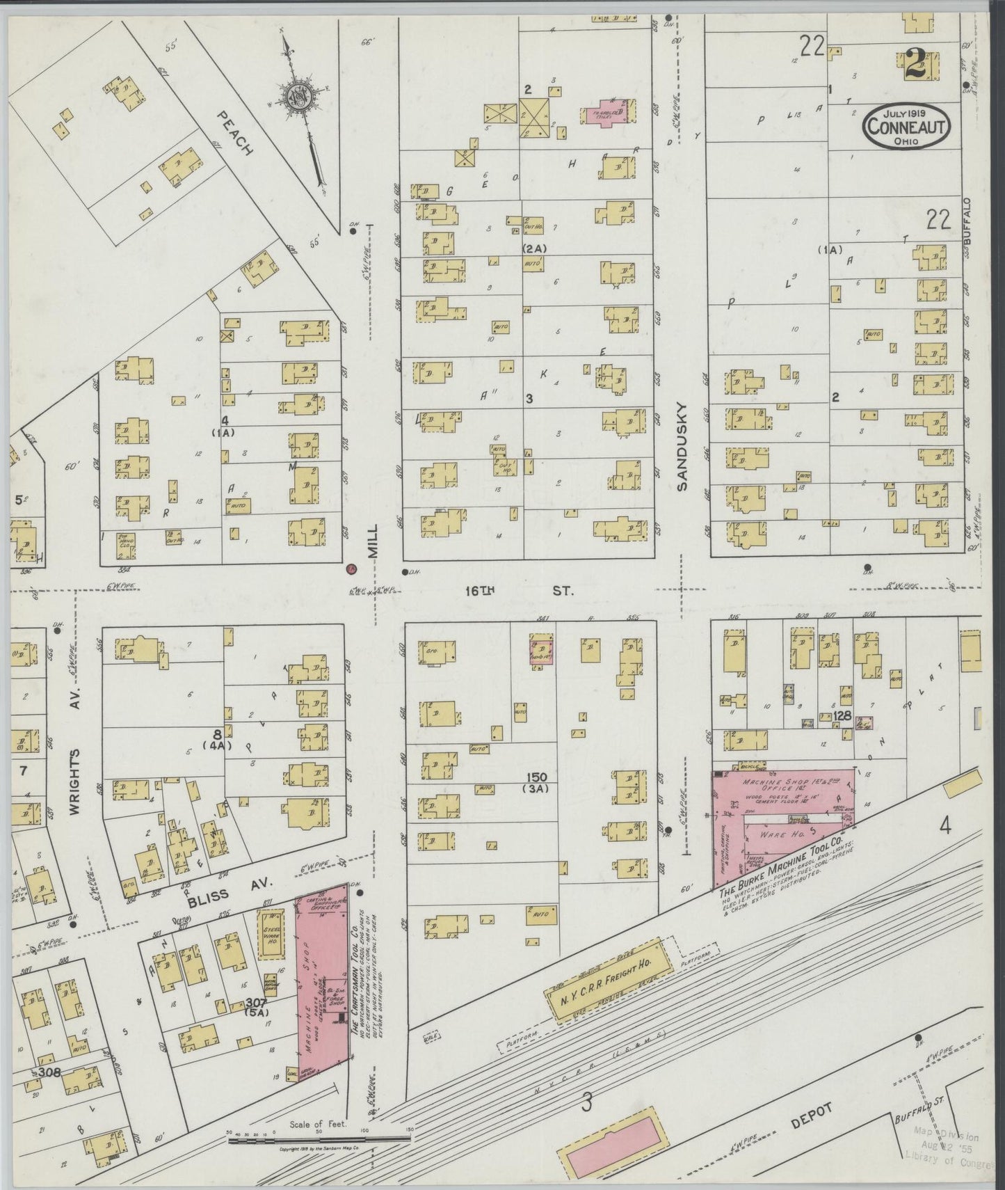 Sanborn Fire Insurance Map from Conneaut, Ashtabula County, Ohio (1919), Sheet #0002 - Historic Sanborn Fire Insurance Map Print, vintage old map wall art, antique decor, genealogy gift, Ohio Ohio map