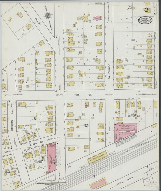 Sanborn Fire Insurance Map from Conneaut, Ashtabula County, Ohio (1919), Sheet #0002 - Historic Sanborn Fire Insurance Map Print, vintage old map wall art, antique decor, genealogy gift, Ohio Ohio map
