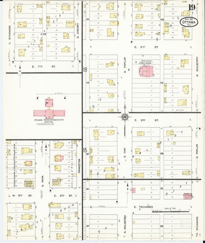 Sanborn Fire Insurance Map from Ottawa, Franklin County, Kansas (1912), Sheet #0019 - Complete Map Set gallery image, historic Sanborn map, vintage wall art, Kansas Kansas