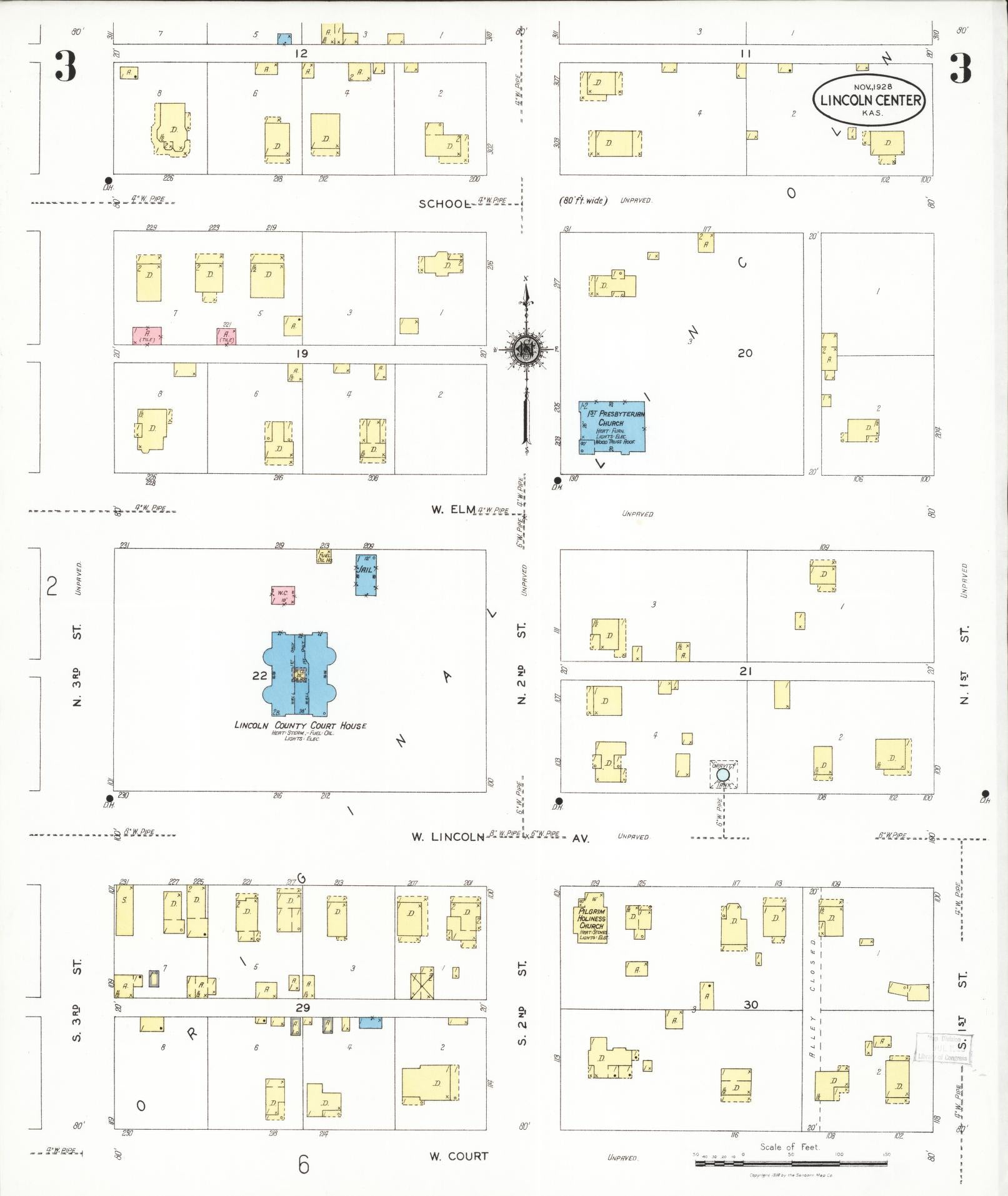 Sanborn Fire Insurance Map from Lincoln, Lincoln County, Kansas (1928), Sheet #0003 - Historic Sanborn Fire Insurance Map Print, vintage old map wall art, antique decor, genealogy gift, Kansas Kansas map