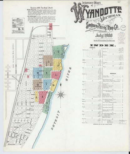 Sanborn Fire Insurance Map from Wyandotte, Wayne County, Michigan (1900), Sheet #0001 - Historic Sanborn Fire Insurance Map Print, vintage old map wall art, antique decor, genealogy gift, Michigan Michigan map