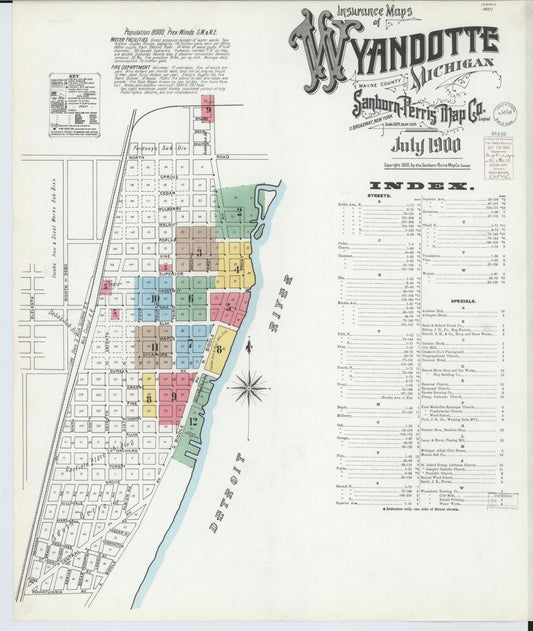 Sanborn Fire Insurance Map from Wyandotte, Wayne County, Michigan (1900), Sheet #0001 - Historic Sanborn Fire Insurance Map Print, vintage old map wall art, antique decor, genealogy gift, Michigan Michigan map