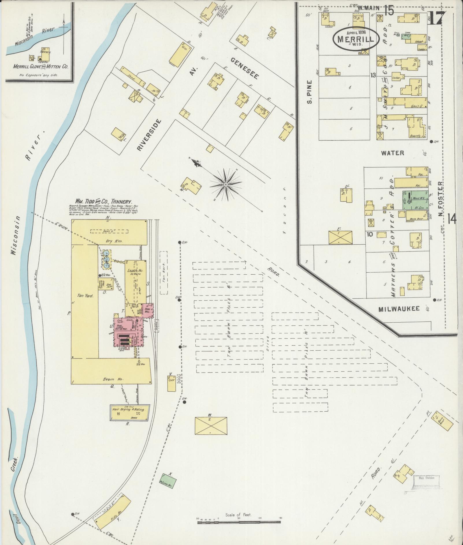 Sanborn Fire Insurance Map from Merrill, Lincoln County, Wisconsin (1898), Sheet #0017 - Complete Map Set gallery image, historic Sanborn map, vintage wall art, Wisconsin Wisconsin