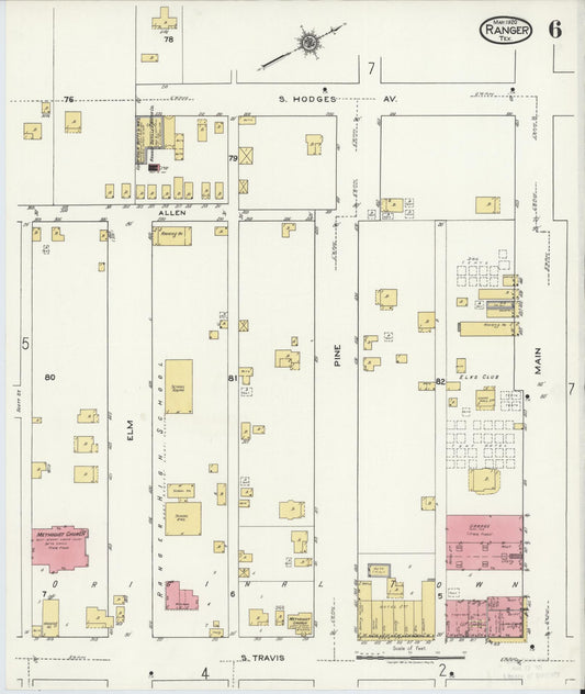 Sanborn Fire Insurance Map from Ranger, Eastland County, Texas (1920), Sheet #0006 - Historic Sanborn Fire Insurance Map Print, vintage old map wall art, antique decor, genealogy gift, Texas Texas map