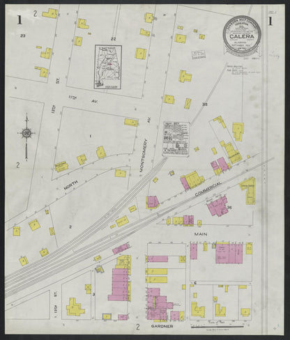 Sanborn Fire Insurance Map from Calera, Shelby County, Alabama (1923), Sheet #0001 - Complete Map Set gallery image, historic Sanborn map, vintage wall art, Alabama Alabama