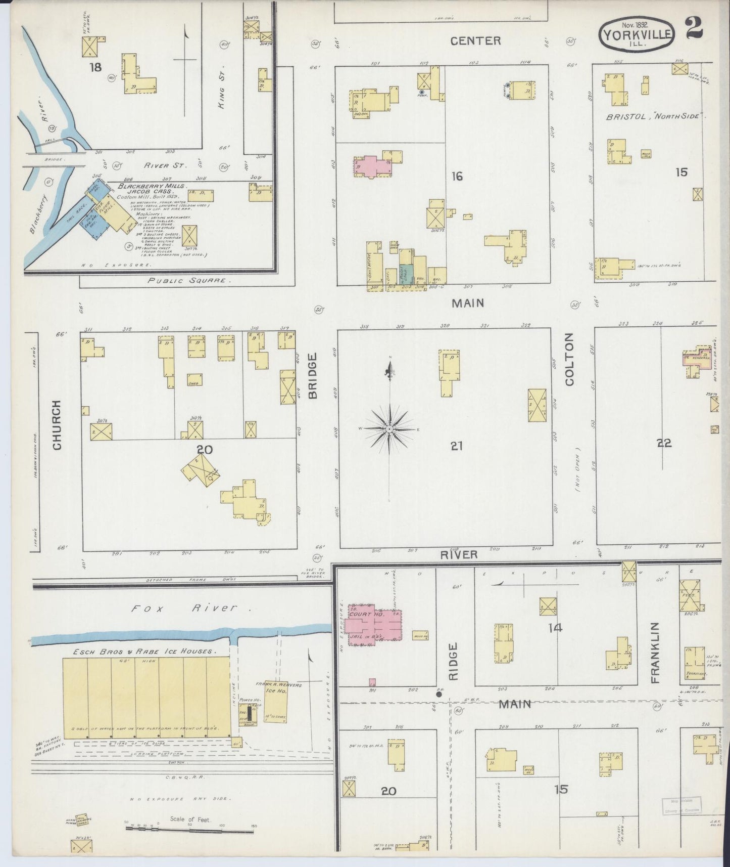 Sanborn Fire Insurance Map from Yorkville, Kendall County, Illinois (1892), Sheet #0002 - Complete Map Set gallery image, historic Sanborn map, vintage wall art, Illinois Illinois
