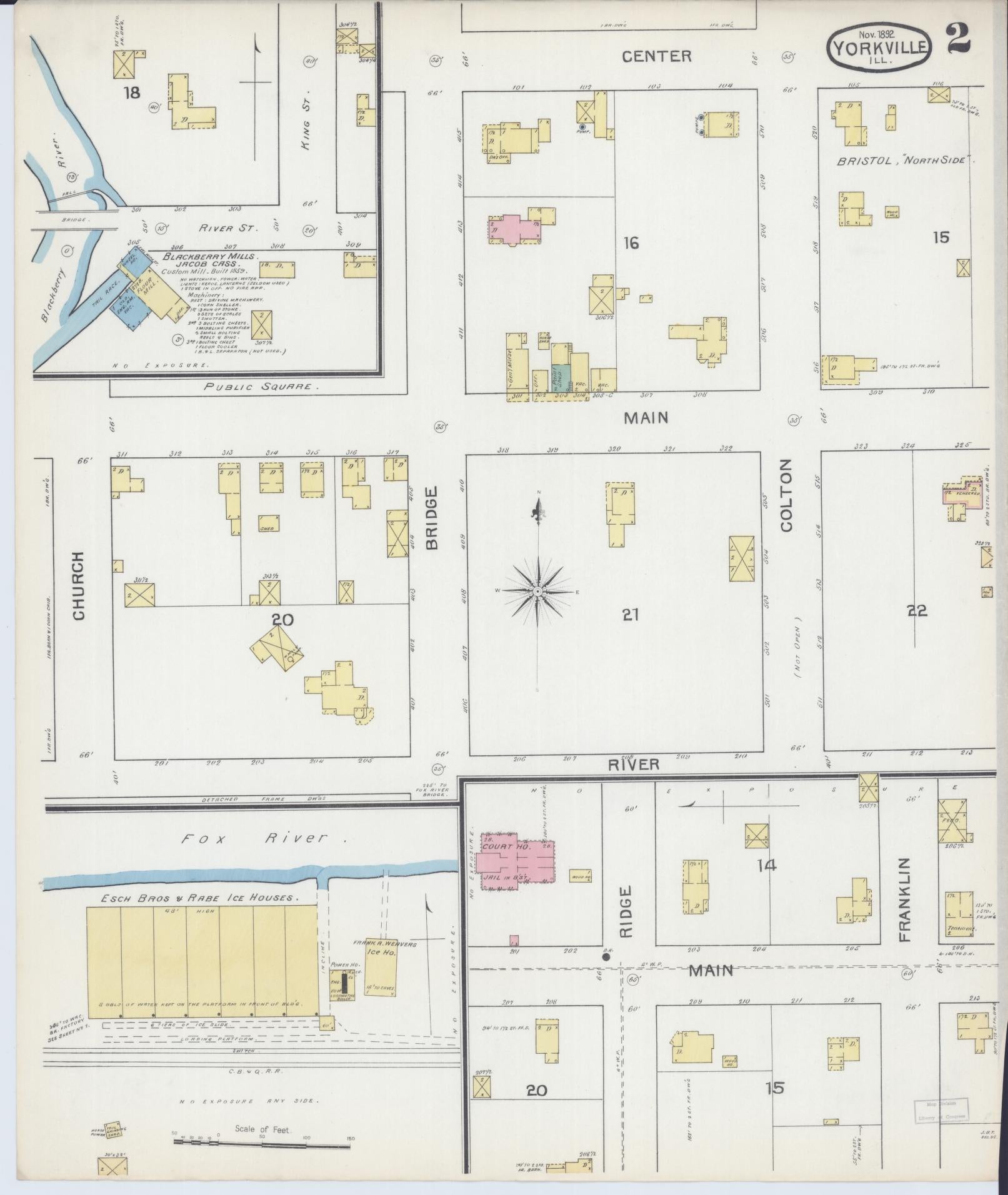 Sanborn Fire Insurance Map from Yorkville, Kendall County, Illinois (1892), Sheet #0002 - Complete Map Set gallery image, historic Sanborn map, vintage wall art, Illinois Illinois