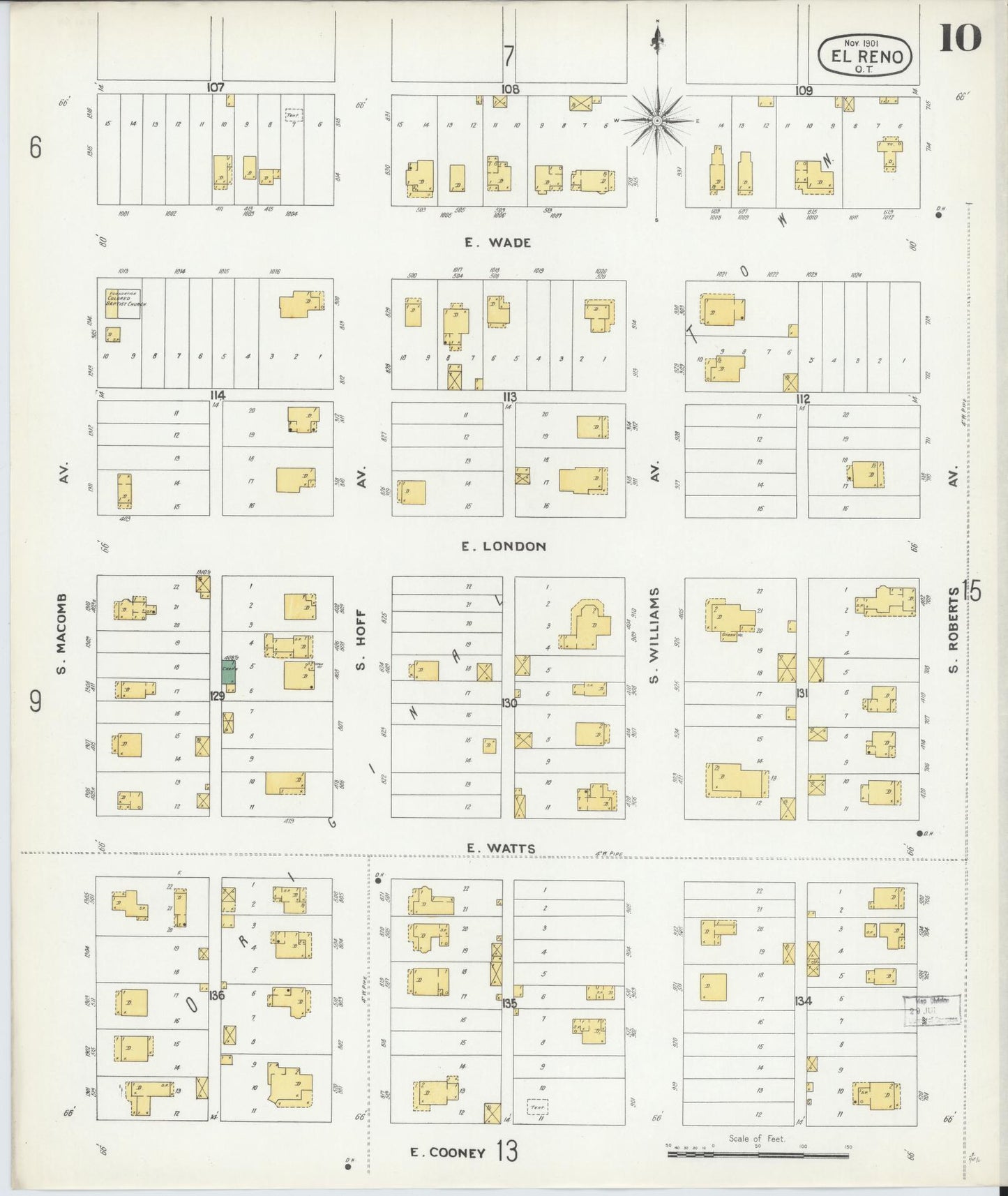 Sanborn Fire Insurance Map from El Reno, Canadian County, Oklahoma (1901), Sheet #0010 - Complete Map Set gallery image, historic Sanborn map, vintage wall art, Oklahoma Oklahoma