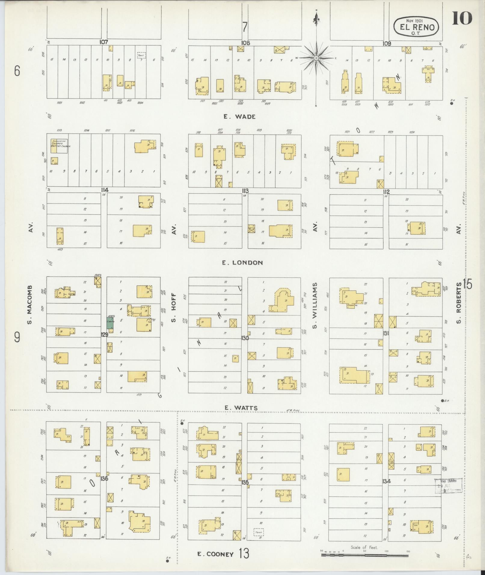 Sanborn Fire Insurance Map from El Reno, Canadian County, Oklahoma (1901), Sheet #0010 - Complete Map Set gallery image, historic Sanborn map, vintage wall art, Oklahoma Oklahoma