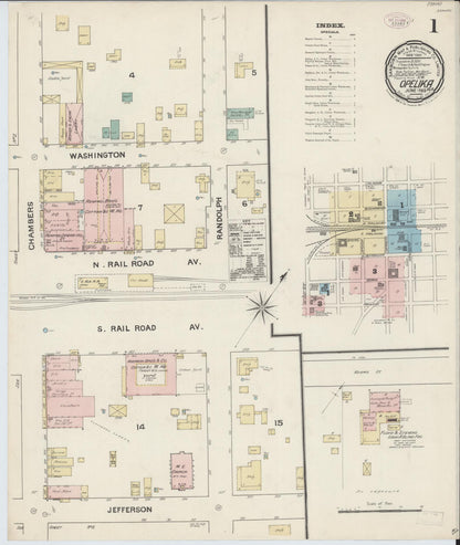 Sanborn Fire Insurance Map from Opelika, Lee County, Alabama (1888), Sheet #0001 - Complete Map Set gallery image, historic Sanborn map, vintage wall art, Alabama Alabama