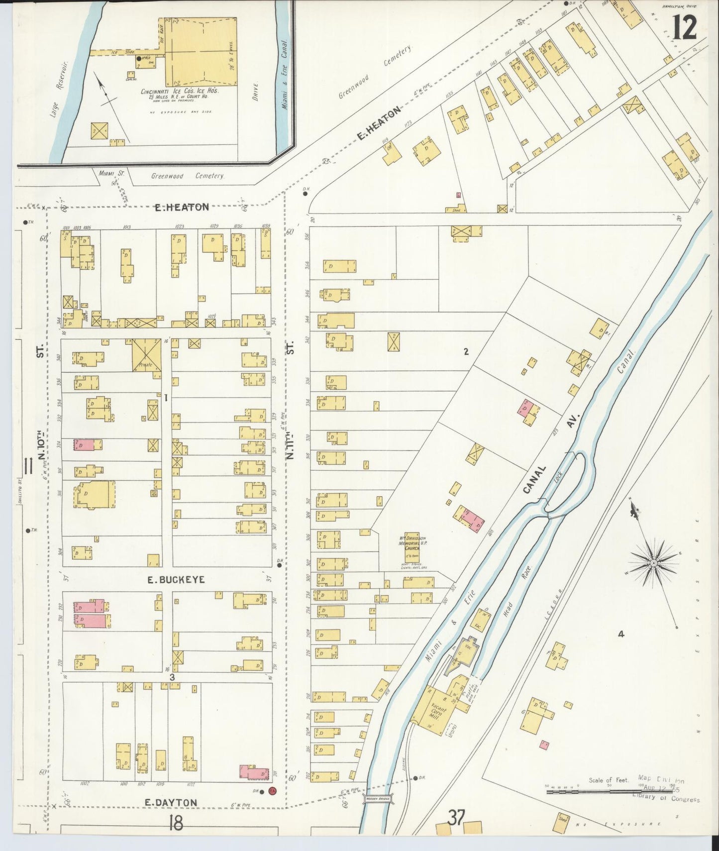 Sanborn Fire Insurance Map from Hamilton, Butler County, Ohio (1899), Sheet #0012 - Historic Sanborn Fire Insurance Map Print, vintage old map wall art, antique decor, genealogy gift, Ohio Ohio map
