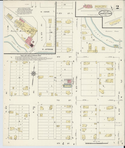Sanborn Fire Insurance Map from Jamestown, Stutsman County, North Dakota (1913), Sheet #0002 - Historic Sanborn Fire Insurance Map Print, vintage old map wall art, antique decor, genealogy gift, North Dakota North Dakota map