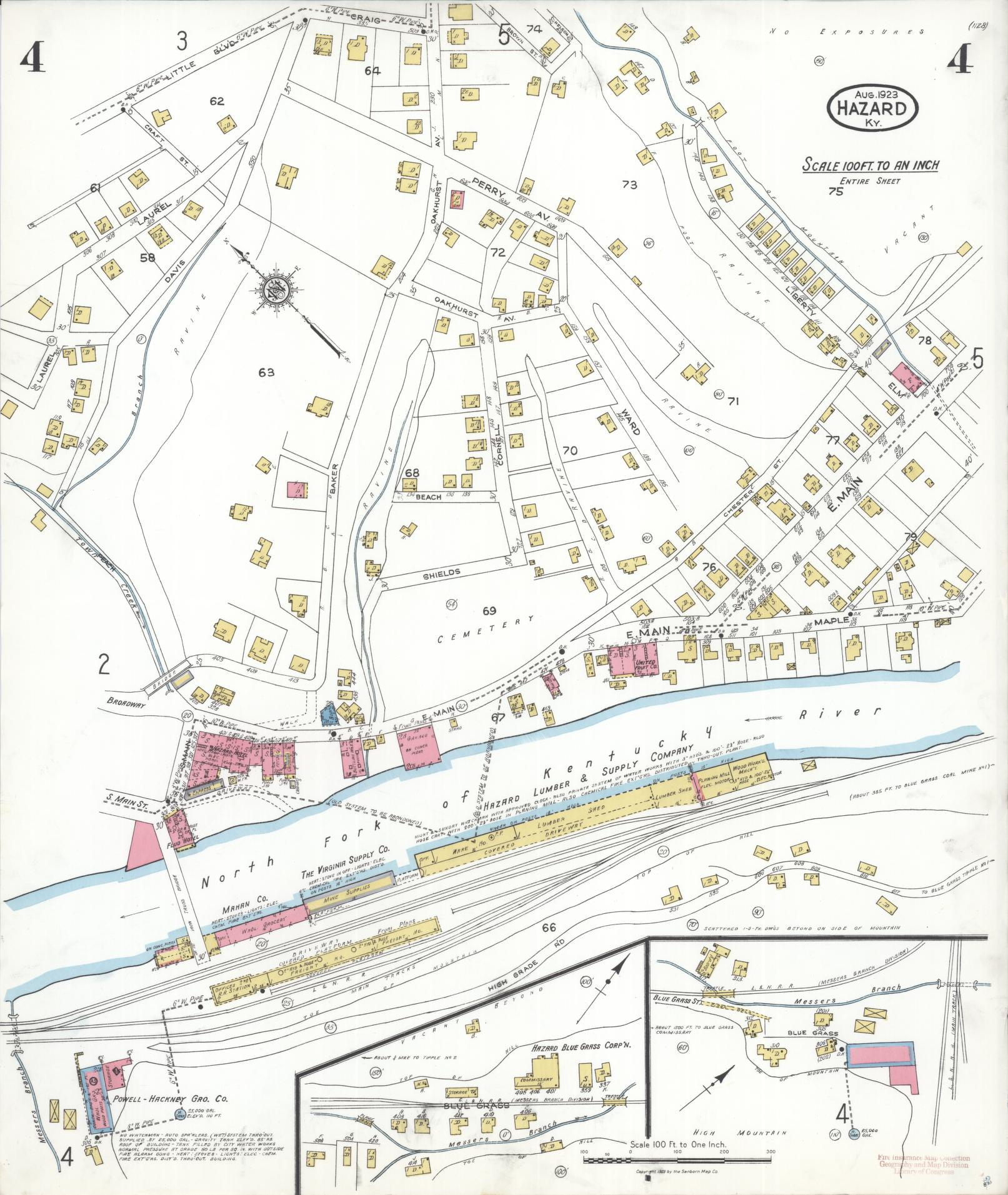 Sanborn Fire Insurance Map from Hazard, Perry County, Kentucky (1923), Sheet #0004 - Complete Map Set gallery image, historic Sanborn map, vintage wall art, Kentucky Kentucky