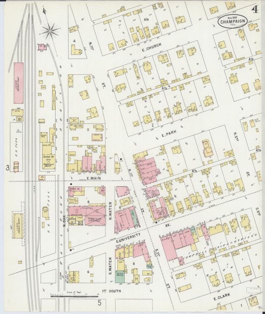 Sanborn Fire Insurance Map from Champaign, Champaign County, Illinois (1897), Sheet #0004 - Historic Sanborn Fire Insurance Map Print, vintage old map wall art, antique decor, genealogy gift, Illinois Illinois map