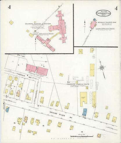 Sanborn Fire Insurance Map from Farmington, Oakland County, Michigan (1926), Sheet #0004 - Historic Sanborn Fire Insurance Map Print, vintage old map wall art, antique decor, genealogy gift, Michigan Michigan map