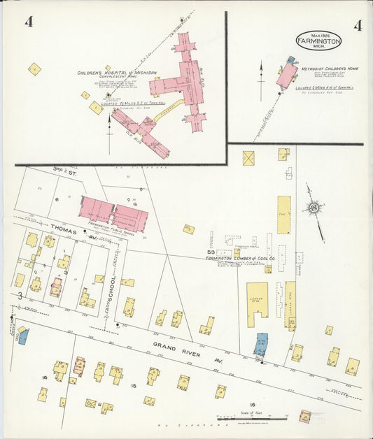 Sanborn Fire Insurance Map from Farmington, Oakland County, Michigan (1926), Sheet #0004 - Historic Sanborn Fire Insurance Map Print, vintage old map wall art, antique decor, genealogy gift, Michigan Michigan map