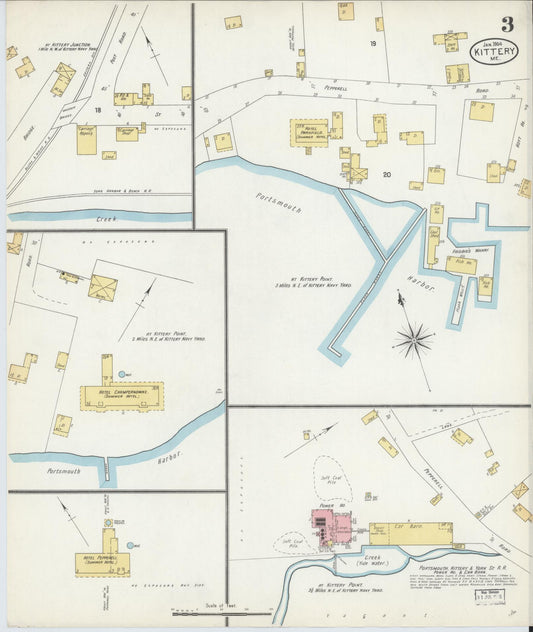 Sanborn Fire Insurance Map from Kittery, York County, Maine (1904), Sheet #0003 - Historic Sanborn Fire Insurance Map Print, vintage old map wall art, antique decor, genealogy gift, Maine Maine map