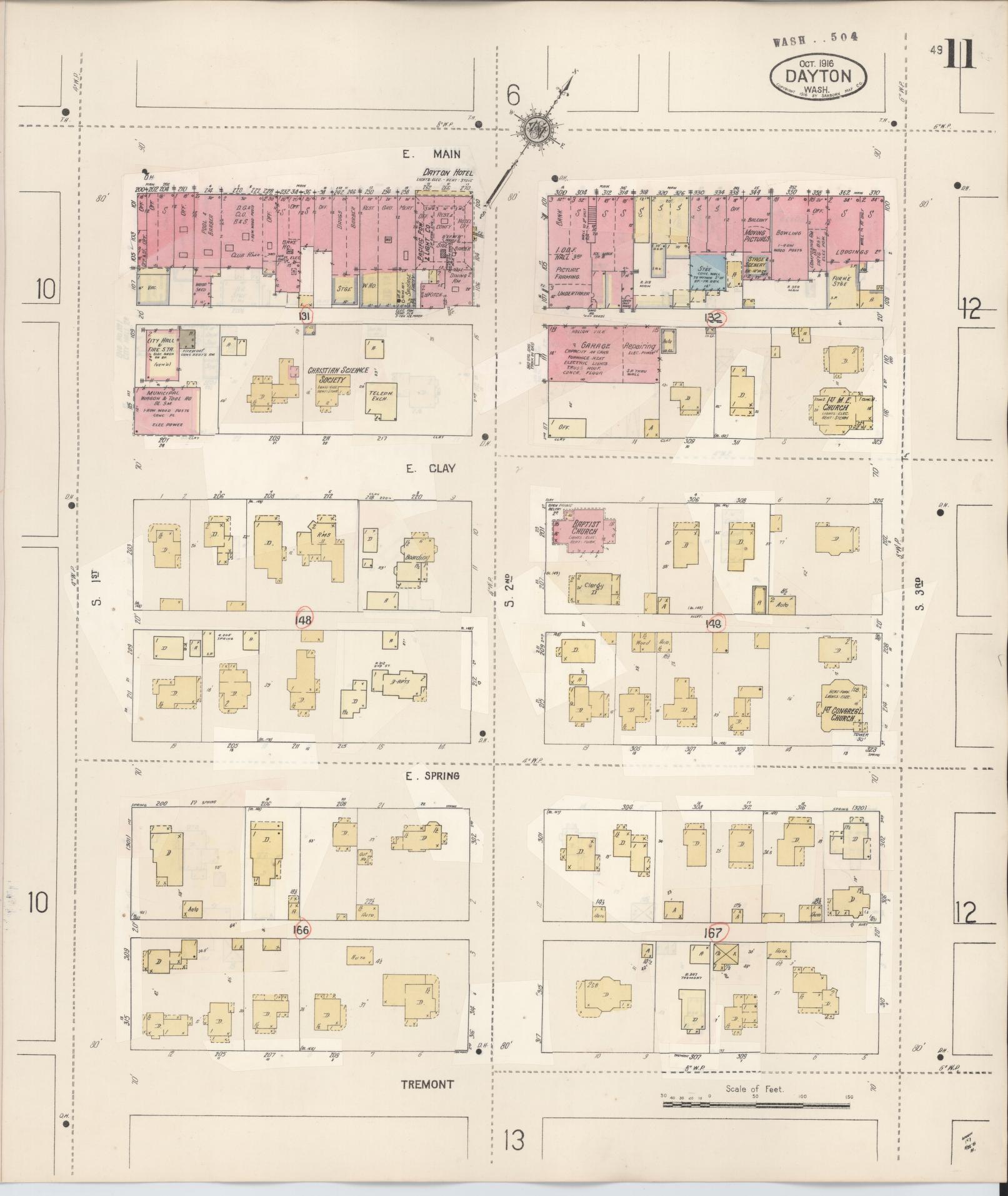 Sanborn Fire Insurance Map from Dayton, Columbia County, Washington (1943), Sheet #0011 - Historic Sanborn Fire Insurance Map Print, vintage old map wall art, antique decor, genealogy gift, Washington Washington map
