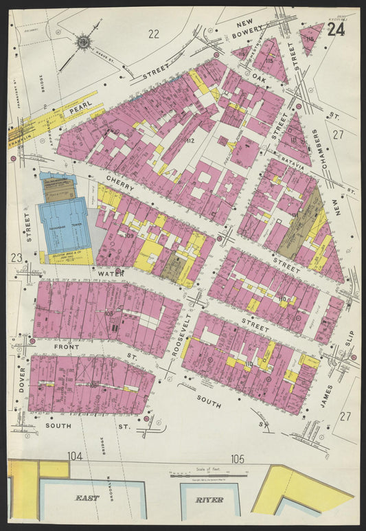 Sanborn Fire Insurance Map from New York, Bronx, Manhattan, New York (1923), Sheet #0024 - Historic Sanborn Fire Insurance Map Print, vintage old map wall art, antique decor, genealogy gift, New York New York map