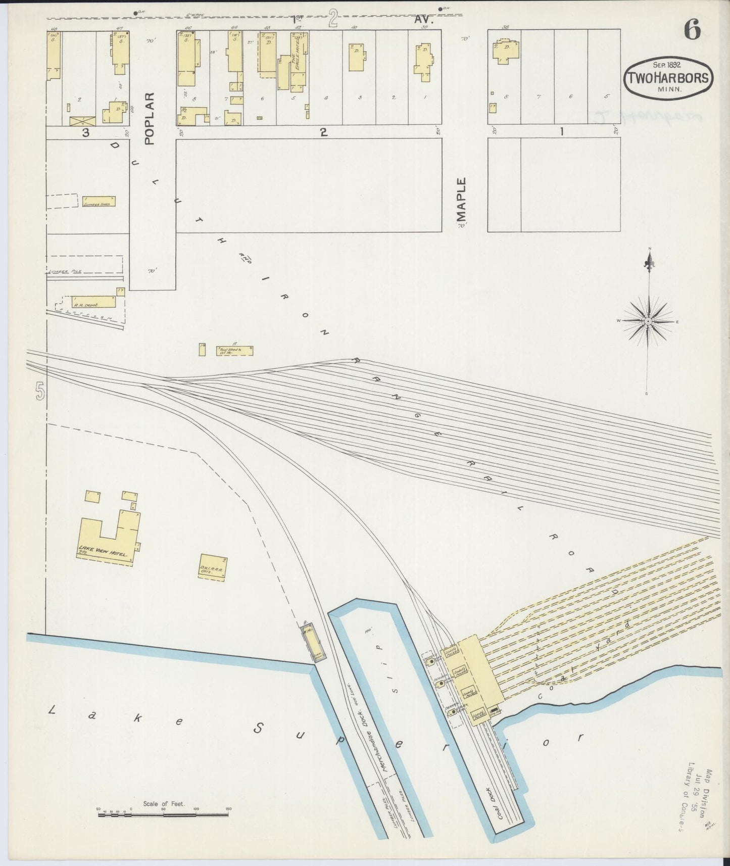 Sanborn Fire Insurance Map from Two Harbors, Lake County, Minnesota (1892), Sheet #0006 - Historic Sanborn Fire Insurance Map Print, vintage old map wall art, antique decor, genealogy gift, Minnesota Minnesota map