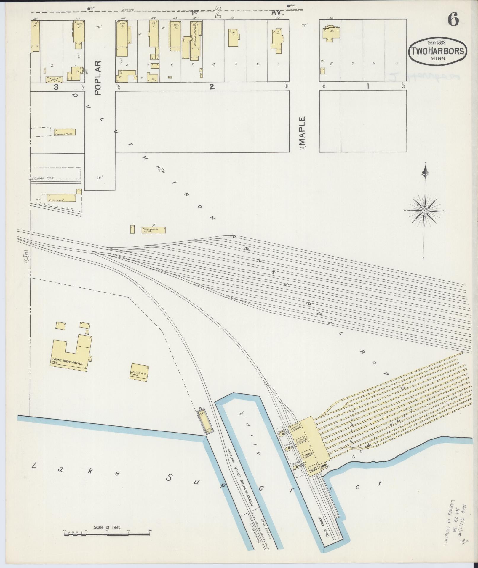 Sanborn Fire Insurance Map from Two Harbors, Lake County, Minnesota (1892), Sheet #0006 - Historic Sanborn Fire Insurance Map Print, vintage old map wall art, antique decor, genealogy gift, Minnesota Minnesota map