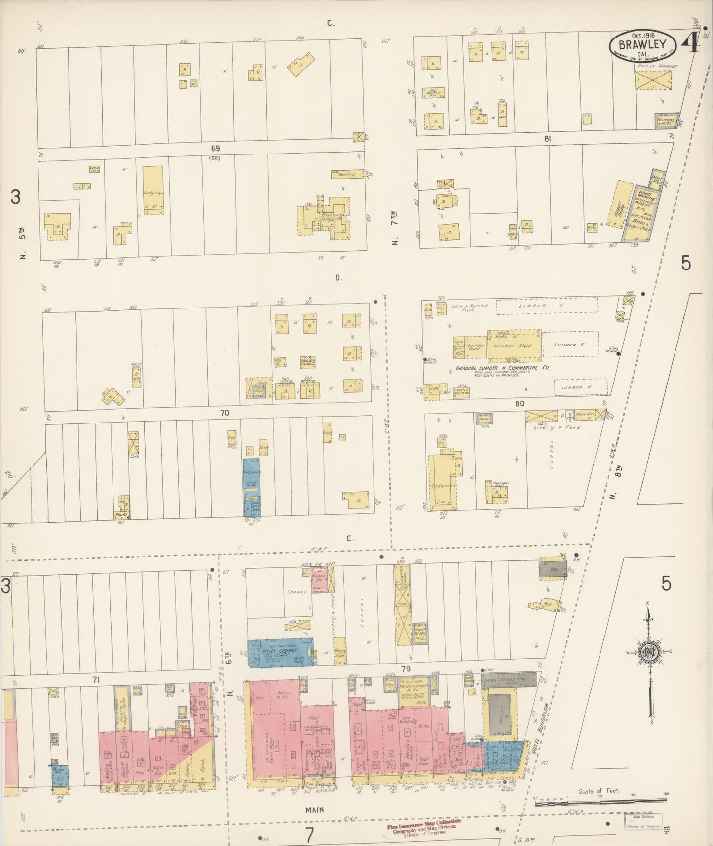 Sanborn Fire Insurance Map from Brawley, Imperial County, California (1916), Sheet #0004 - Historic Sanborn Fire Insurance Map Print, vintage old map wall art, antique decor, genealogy gift, California California map