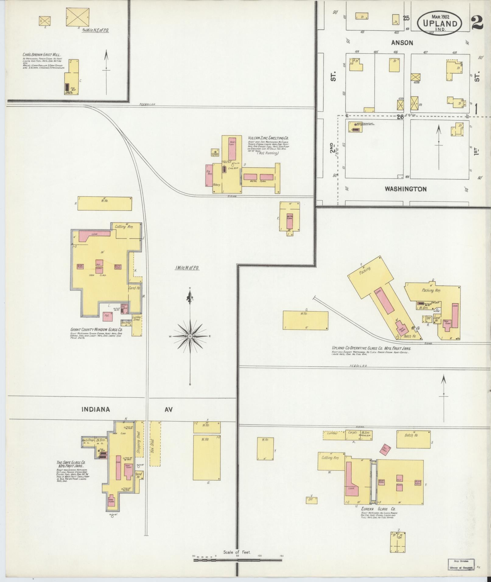 Sanborn Fire Insurance Map from Upland, Grant County, Indiana (1902), Sheet #0002 - Complete Map Set gallery image, historic Sanborn map, vintage wall art, Indiana Indiana
