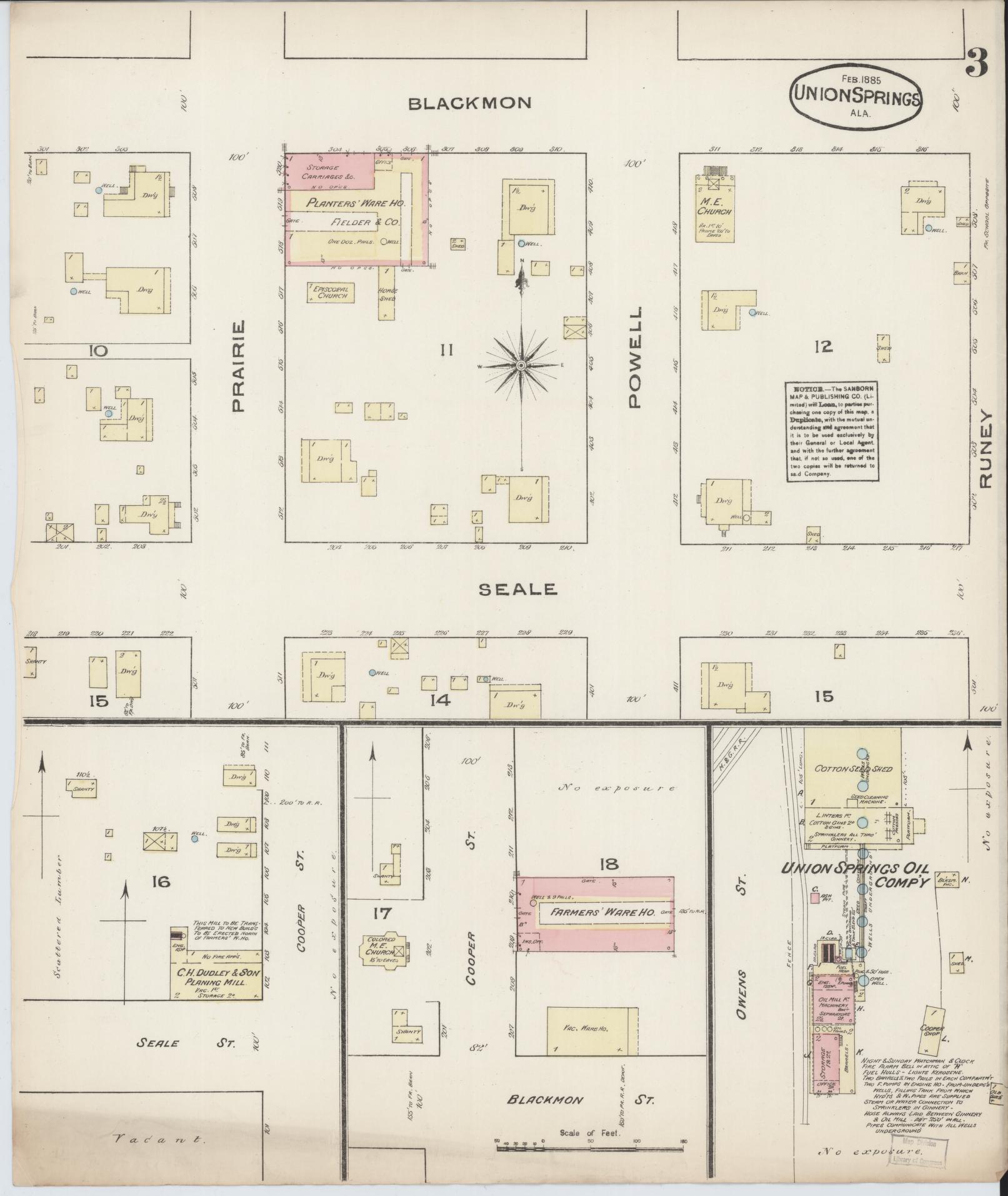 Sanborn Fire Insurance Map from Union Springs, Bullock County, Alabama (1885), Sheet #0003 - Historic Sanborn Fire Insurance Map Print, vintage old map wall art, antique decor, genealogy gift, Alabama Alabama map