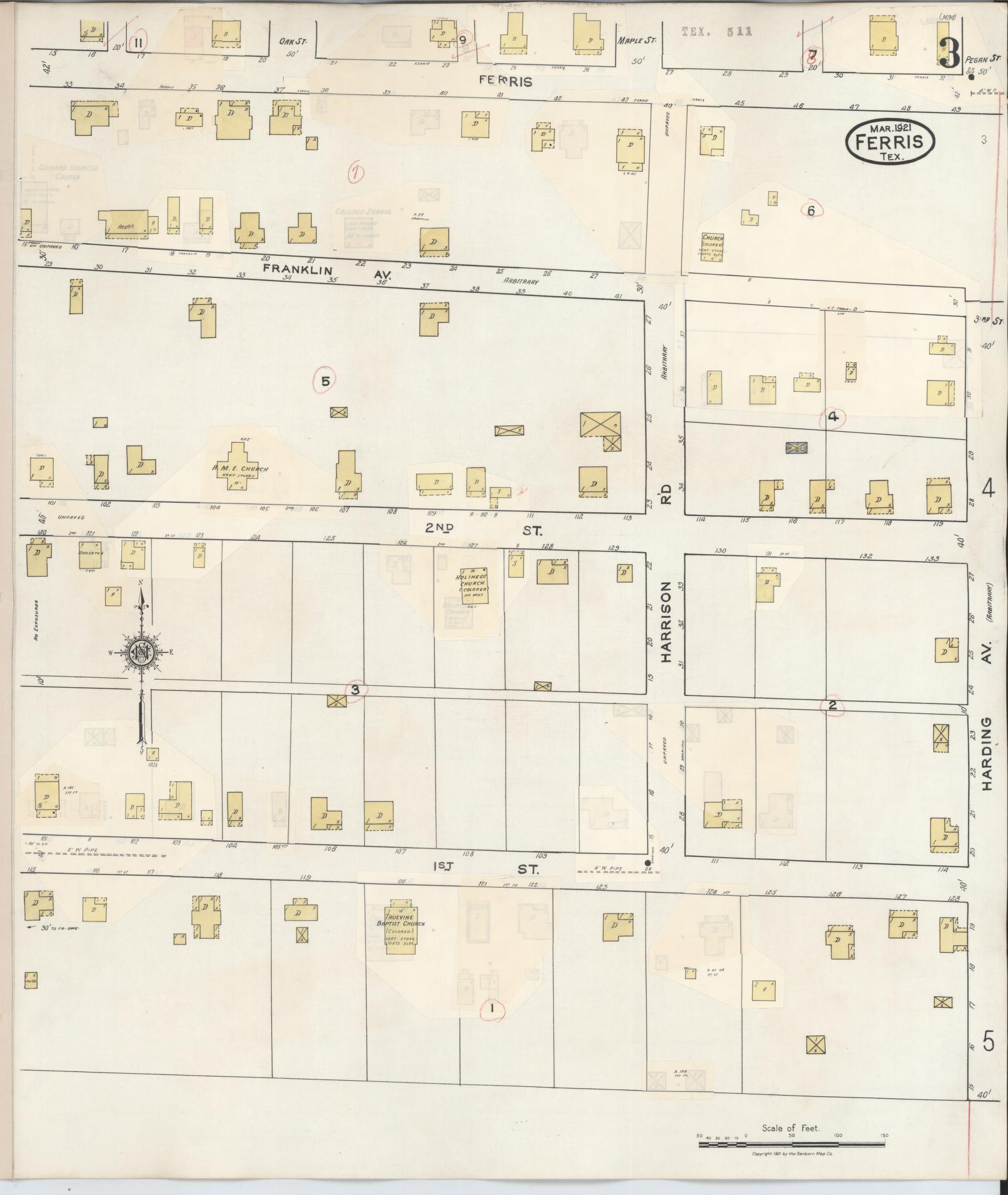Sanborn Fire Insurance Map from Ferris, Ellis County, Texas (1941), Sheet #0003 - Historic Sanborn Fire Insurance Map Print, vintage old map wall art, antique decor, genealogy gift, Texas Texas map