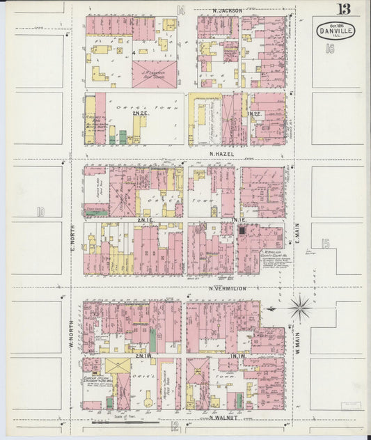 Sanborn Fire Insurance Map from Danville, Vermilion County, Illinois (1895), Sheet #0013 - Historic Sanborn Fire Insurance Map Print, vintage old map wall art, antique decor, genealogy gift, Illinois Illinois map